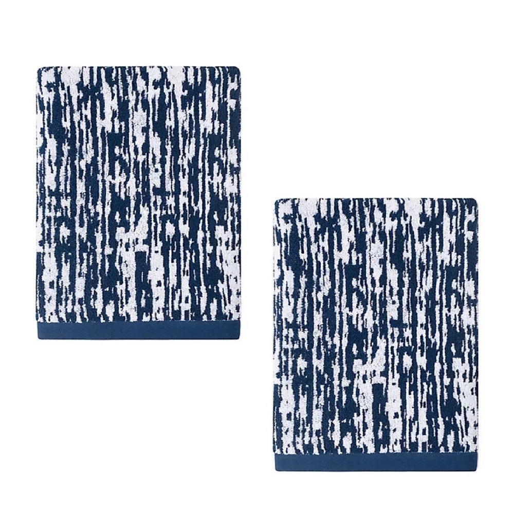 2 new Studio 3B™ Navy & White Melange 100% Cotton 30" x 58" Bath Towels